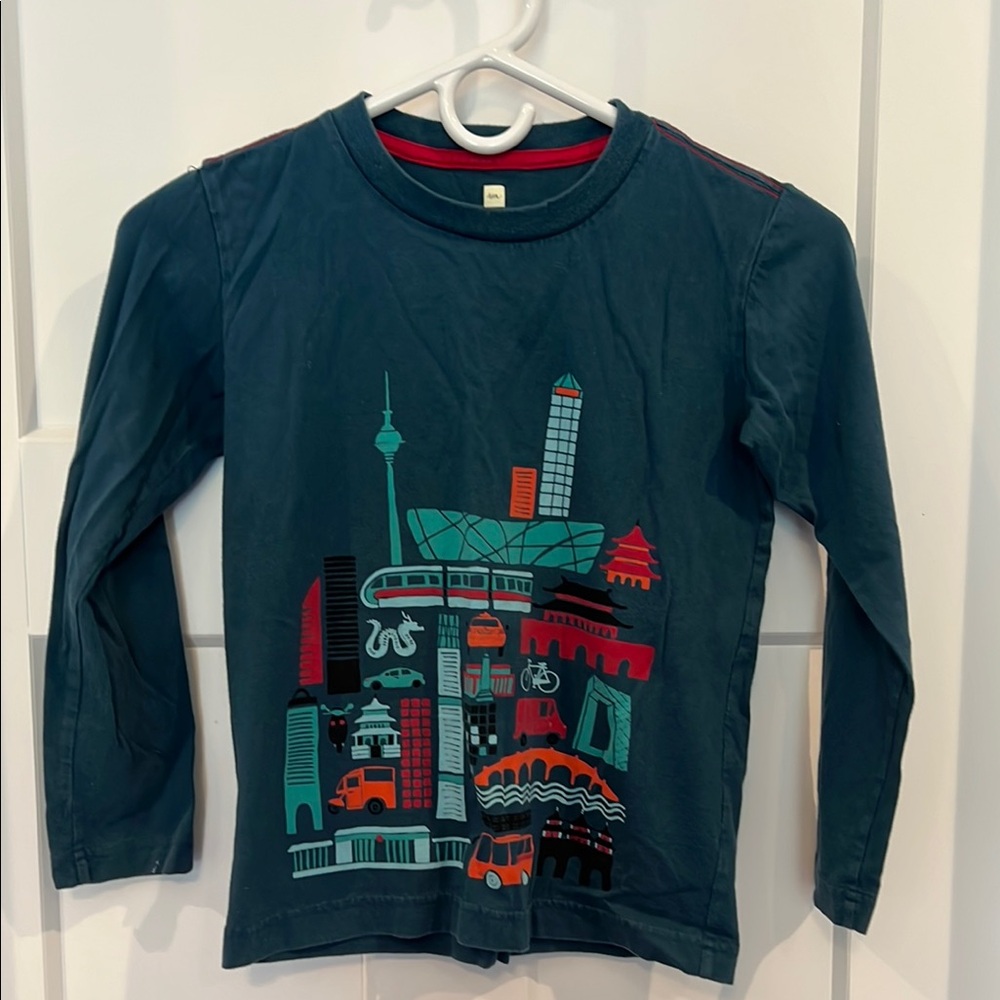 Tea Collection Blue Urban Graphic Long Sleeve Tee